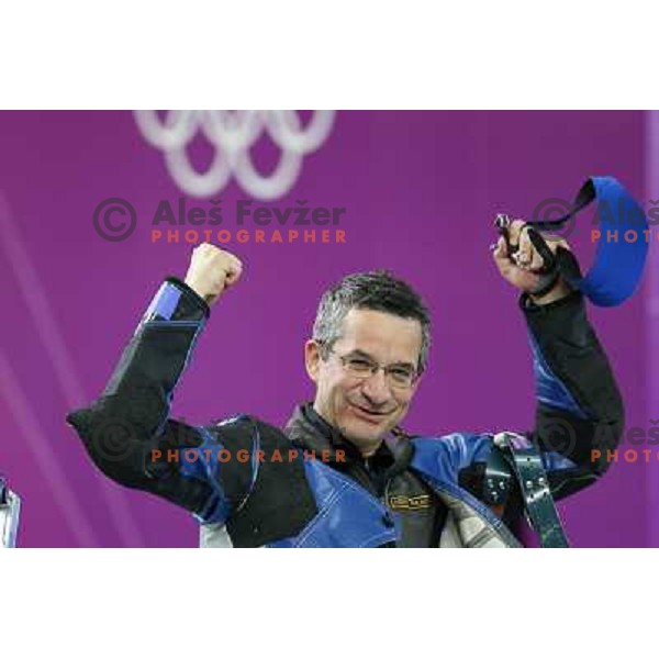 Rajmond Debevec of Slovenia, olympic bronze medalist in shooting 50 meters Rifle Prone men ar Royal Artillery Barracks during London 2012 Summer Olympic games, Great Britain on August 3,2012 