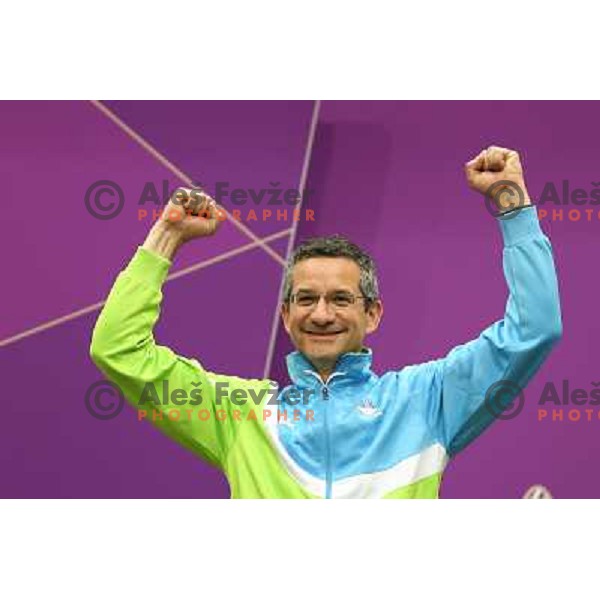 Rajmond Debevec of Slovenia, olympic bronze medalist in shooting 50 meters Rifle Prone men ar Royal Artillery Barracks during London 2012 Summer Olympic games, Great Britain on August 3,2012 