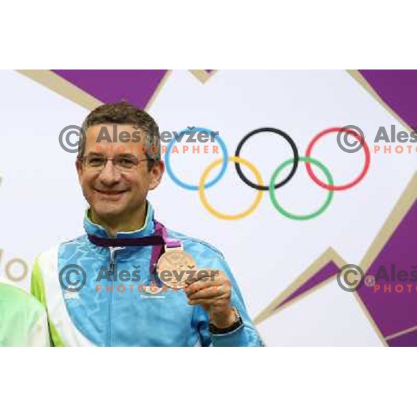 Rajmond Debevec of Slovenia, olympic bronze medalist in shooting 50 meters Rifle Prone men ar Royal Artillery Barracks during London 2012 Summer Olympic games, Great Britain on August 3,2012 