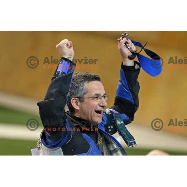 Rajmond Debevec of Slovenia, olympic bronze medalist in shooting 50 meters Rifle Prone men ar Royal Artillery Barracks during London 2012 Summer Olympic games, Great Britain on August 3,2012 