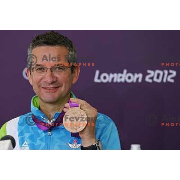 Rajmond Debevec of Slovenia, olympic bronze medalist in shooting 50 meters Rifle Prone men ar Royal Artillery Barracks during London 2012 Summer Olympic games, Great Britain on August 3,2012 