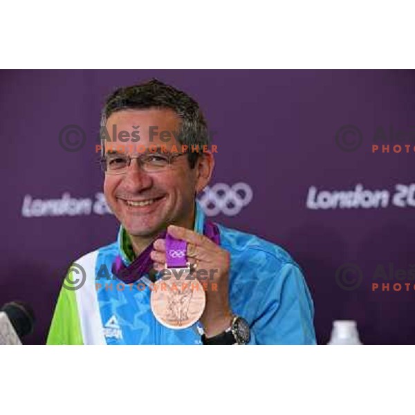 Rajmond Debevec of Slovenia, olympic bronze medalist in shooting 50 meters Rifle Prone men ar Royal Artillery Barracks during London 2012 Summer Olympic games, Great Britain on August 3,2012 