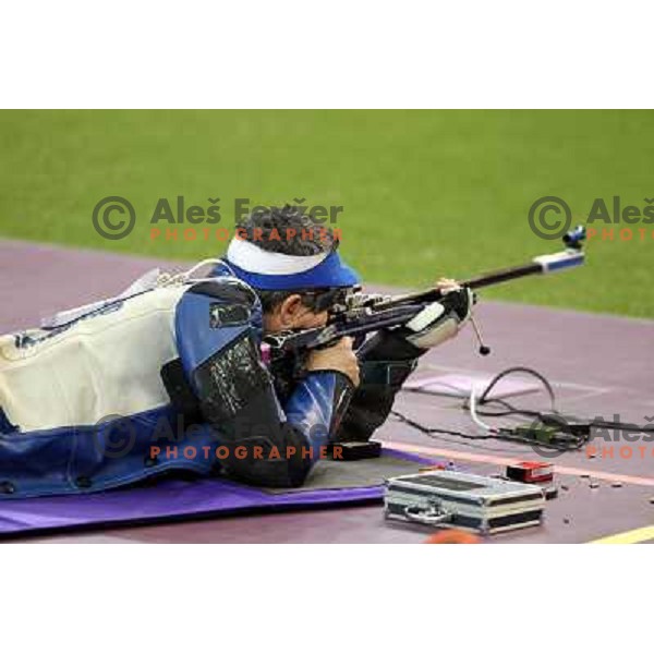Rajmond Debevec of Slovenia, olympic bronze medalist in men\'s 50 m Rifle Prone shooting competition at Royal Artillery Barracks, London 2012 Olympic games, Great Britain on August 3, 2012 