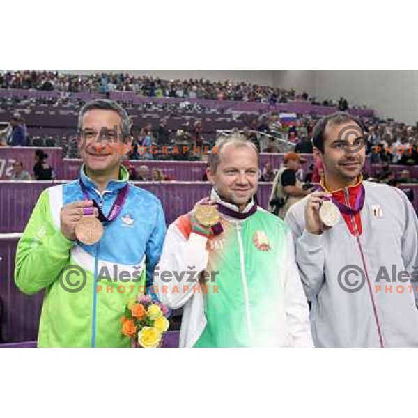 Rajmond Debevec of Slovenia, olympic bronze medalist in men\'s 50 m Rifle Prone shooting competition at Royal Artillery Barracks, London 2012 Olympic games, Great Britain on August 3, 2012 