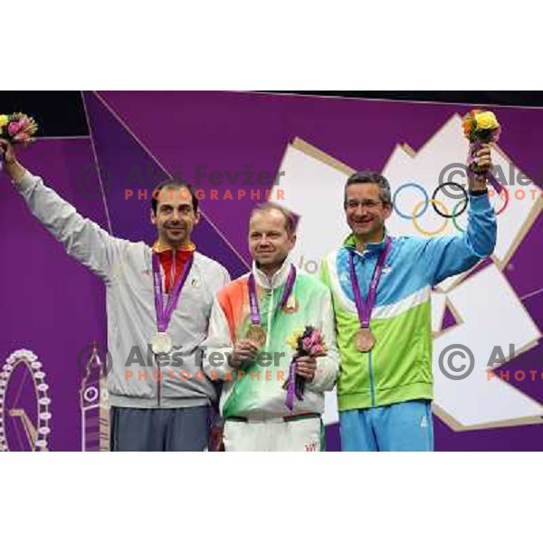 Rajmond Debevec of Slovenia, olympic bronze medalist in men\'s 50 m Rifle Prone shooting competition at Royal Artillery Barracks, London 2012 Olympic games, Great Britain on August 3, 2012 