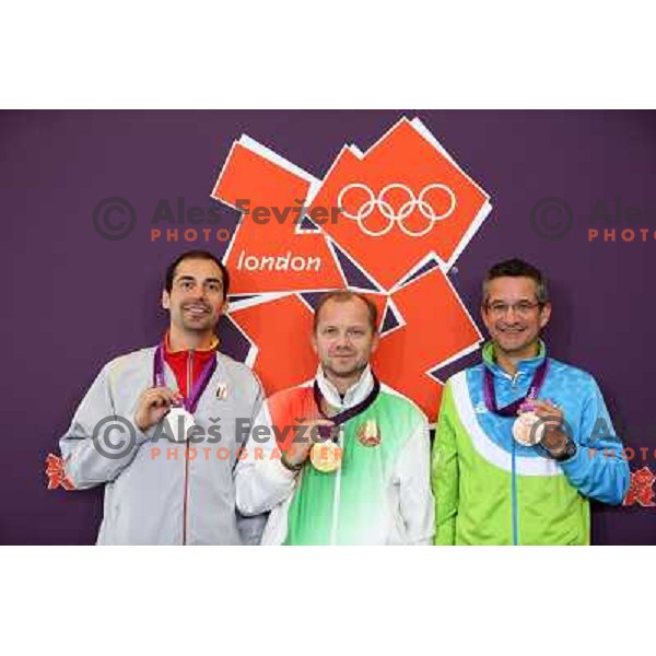 Rajmond Debevec of Slovenia, olympic bronze medalist in men\'s 50 m Rifle Prone shooting competition at Royal Artillery Barracks, London 2012 Olympic games, Great Britain on August 3, 2012 