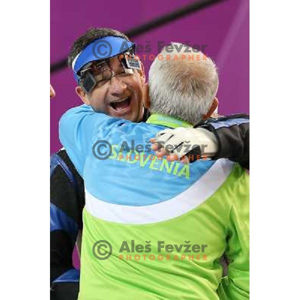 Rajmond Debevec of Slovenia, olympic bronze medalist in men\'s 50 m Rifle Prone shooting competition at Royal Artillery Barracks, London 2012 Olympic games, Great Britain on August 3, 2012 
