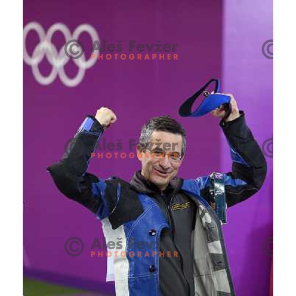 Rajmond Debevec of Slovenia, olympic bronze medalist in men\'s 50 m Rifle Prone shooting competition at Royal Artillery Barracks, London 2012 Olympic games, Great Britain on August 3, 2012 