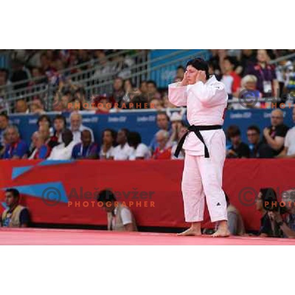 Lucija Polavder of Slovenia fights in second round of judo 78+ kg tournament in Excel, London 2012 Olympic games, Great Britain on August 3, 2012 