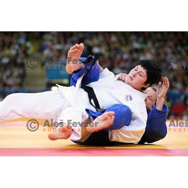 Lucija Polavder of Slovenia fights in second round of judo 78+ kg tournament in Excel, London 2012 Olympic games, Great Britain on August 3, 2012 