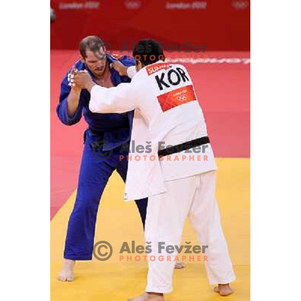Matjaz Ceraj of Slovenia fights in second round of judo 100+ kg tournament in Excel, London 2012 Olympic games, Great Britain on August 3, 2012 