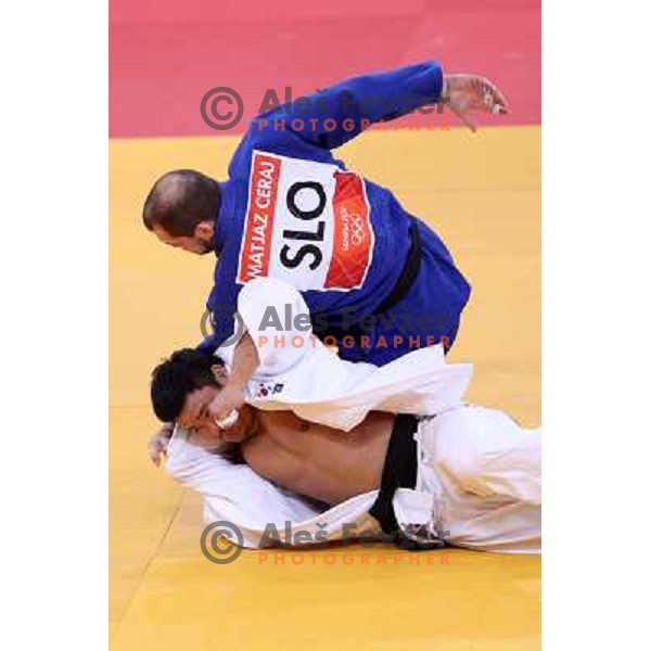 Matjaz Ceraj of Slovenia fights in second round of judo 100+ kg tournament in Excel, London 2012 Olympic games, Great Britain on August 3, 2012 