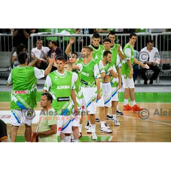 Team Slovenia in action during basketball game Slovenia - Bosnia and Herzegovina, Adecco Cup, Stozice Arena, Ljubljana, 03.08.2012 