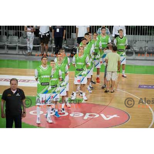 Team Slovenia in action during basketball game Slovenia - Bosnia and Herzegovina, Adecco Cup, Stozice Arena, Ljubljana, 03.08.2012 