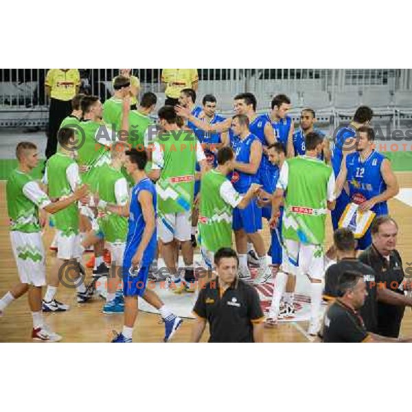 Team Slovenia in action during basketball game Slovenia - Bosnia and Herzegovina, Adecco Cup, Stozice Arena, Ljubljana, 03.08.2012 