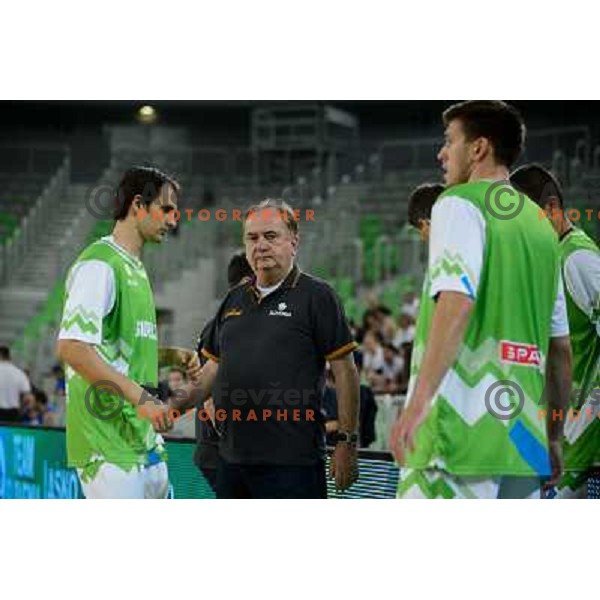 Domen Lorbek, Bozidar Maljkovic in action during basketball game Slovenia - Bosnia and Herzegovina, Adecco Cup, Stozice Arena, Ljubljana, 03.08.2012 