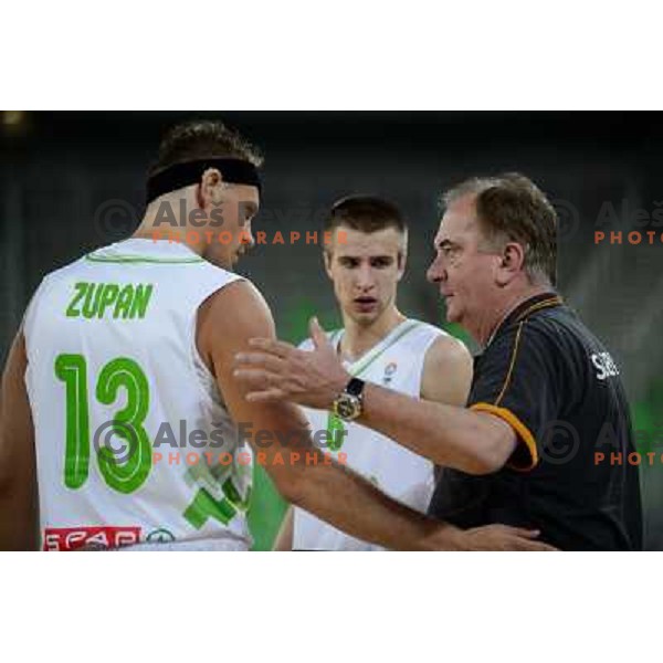 Mitja Zupan, Matej Rojc, Bozidar Maljkovic in action during basketball game Slovenia - Bosnia and Herzegovina, Adecco Cup, Stozice Arena, Ljubljana, 03.08.2012 