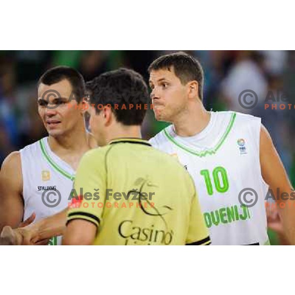 Jure Balazic, Bostjan Nachbar in action during basketball game Slovenia - Bosnia and Herzegovina, Adecco Cup, Stozice Arena, Ljubljana, 03.08.2012 