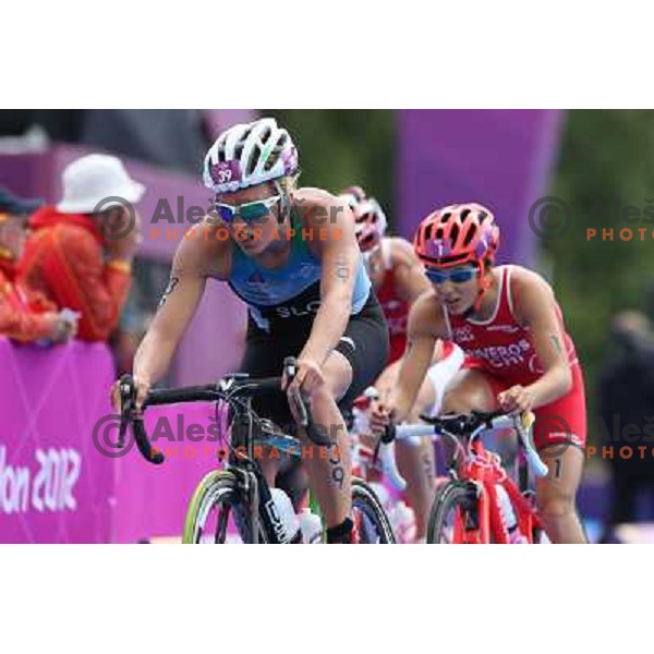 Mateja Simic of Slovenia (nr.39) racing at Olympic triathlon in Hyde Parkl during London 2012 Summer Olympic games, Great Britain on August 4,2012 