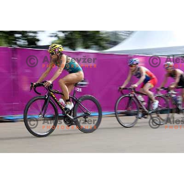 Erin Densham (AUS) olympic bronze medalist competes in women\'s triathlon in Hyde Park during London 2012 Summer Olympic Games, Great Britain on August 4, 2012 