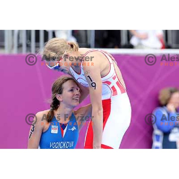 Radka Vodickova (CZE) and Line Jensen (DEN) in women\'s triathlon in Hyde Park during London 2012 Summer Olympic Games, Great Britain on August 4, 2012 