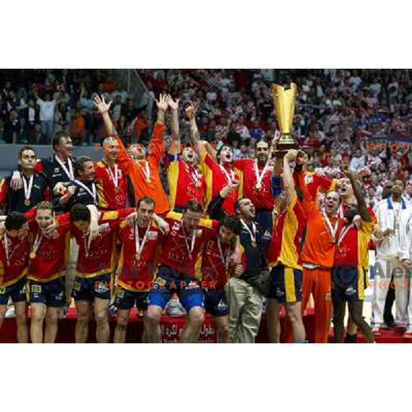 Spanish team- new world champions with trophy for first place.
