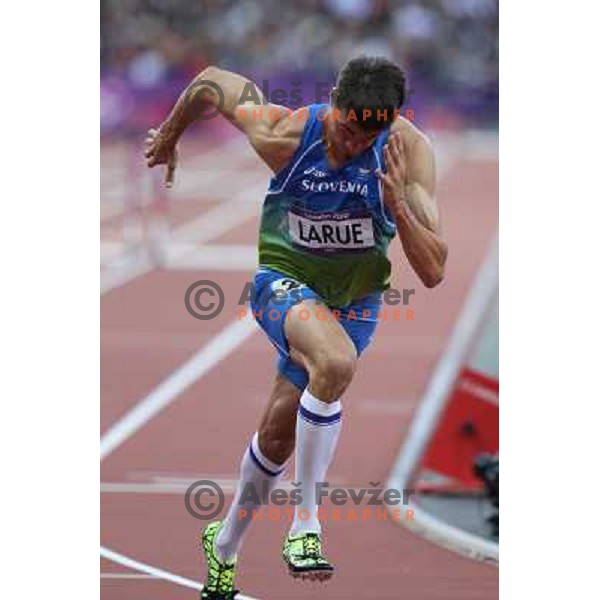 Brent LaRue of Slovenia competes in semi-final of 400 meters hurdles in Athletics at Olympic stadium during London 2012 Summer Olympic games, Great Britain on August 4,2012 