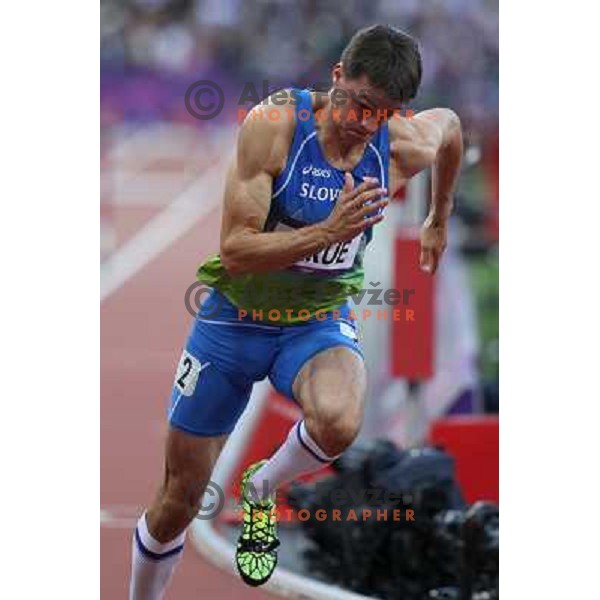 Brent LaRue of Slovenia competes in semi-final of 400 meters hurdles in Athletics at Olympic stadium during London 2012 Summer Olympic games, Great Britain on August 4,2012 