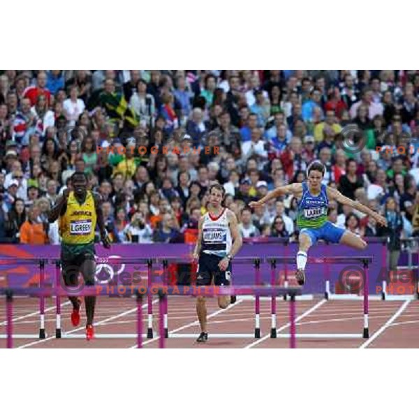 Brent LaRue of Slovenia competes in semi-final of 400 meters hurdles in Athletics at Olympic stadium during London 2012 Summer Olympic games, Great Britain on August 4,2012 