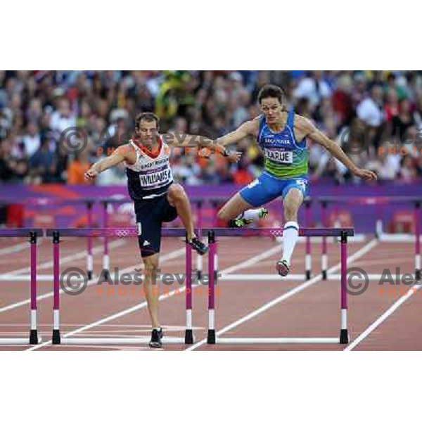 Brent LaRue of Slovenia competes in semi-final of 400 meters hurdles in Athletics at Olympic stadium during London 2012 Summer Olympic games, Great Britain on August 4,2012 