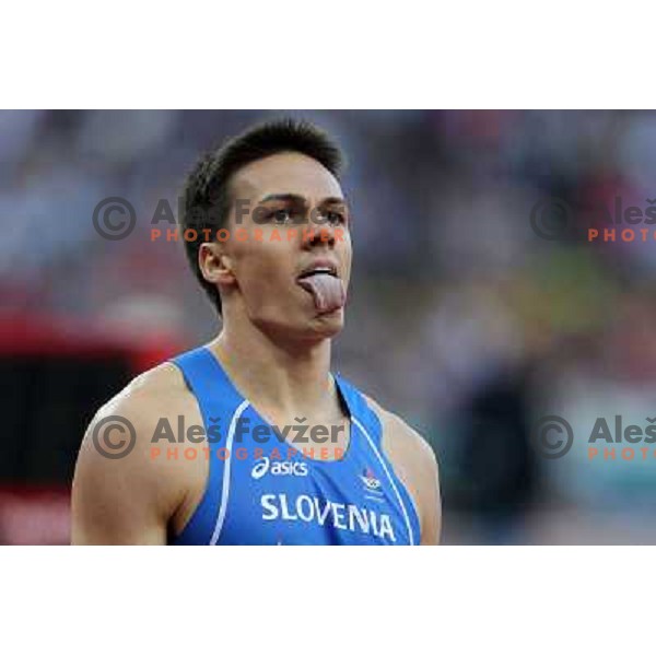 Brent LaRue of Slovenia competes in semi-final of 400 meters hurdles in Athletics at Olympic stadium during London 2012 Summer Olympic games, Great Britain on August 4,2012 