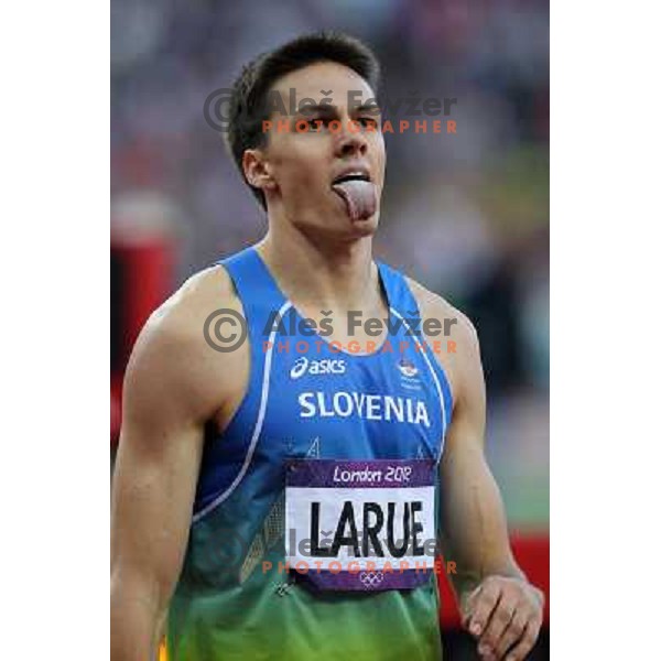 Brent LaRue of Slovenia competes in semi-final of 400 meters hurdles in Athletics at Olympic stadium during London 2012 Summer Olympic games, Great Britain on August 4,2012 