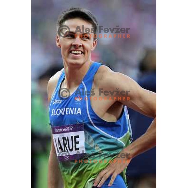 Brent LaRue of Slovenia competes in semi-final of 400 meters hurdles in Athletics at Olympic stadium during London 2012 Summer Olympic games, Great Britain on August 4,2012 