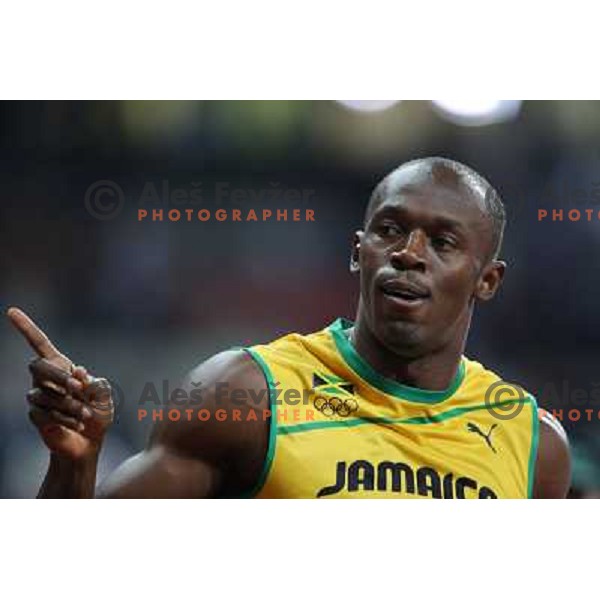 Usain Bolt of Jamaica, Olympic gold medalist at 100 meters at Olympic stadium during London 2012 Olympic games on August 5, 2012 