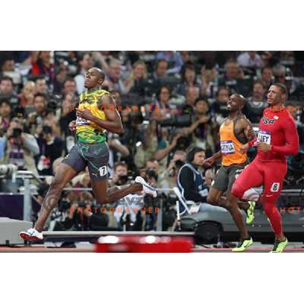 Usain Bolt of Jamaica, Olympic gold medalist at 100 meters at Olympic stadium during London 2012 Olympic games on August 5, 2012 