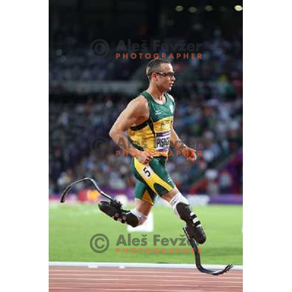 Oscar Pistorius runs in semi-final of 400 meters at Olympic stadium during London 2012 Olympic games on August 5, 2012 