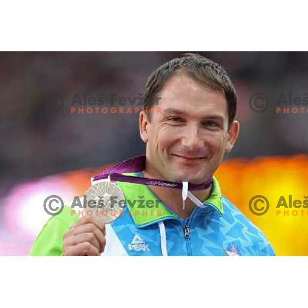 Primoz Kozmus of Slovenia, Olympic silver medalist in hammer throw celebrates at Olympic Stadium during London 2012 Summer Olympic games, Great Britain on August,6 2012 