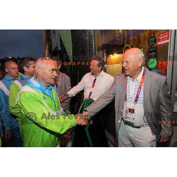 Primoz Kozmus of Slovenia, Olympic silver medalist in hammer throw celebrates his medal with fans in Slovenia pub in Camden during London 2012 Summer Olympic games, Great Britain on August,6 2012 
