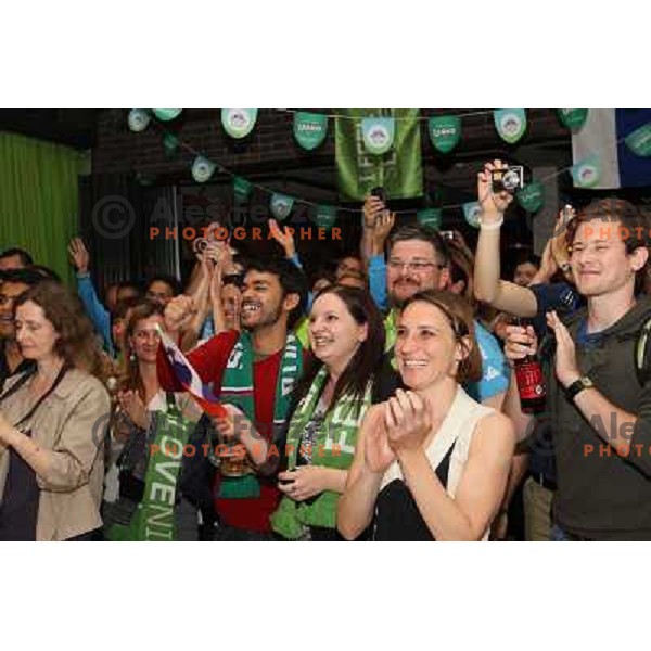 Primoz Kozmus of Slovenia, Olympic silver medalist in hammer throw celebrates his medal with fans in Slovenia pub in Camden during London 2012 Summer Olympic games, Great Britain on August,6 2012 