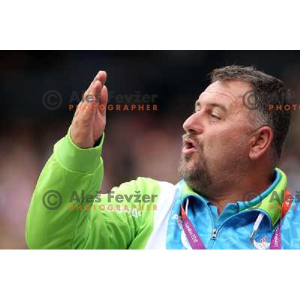 Vladimer Kevo, coach of Barbara Spiler of Slovenia who competes in qualification heat B in women\'s hammer throw at Olympic Stadium during London 2012 Summer Olympic Games, Great Britain on August 8, 2012 