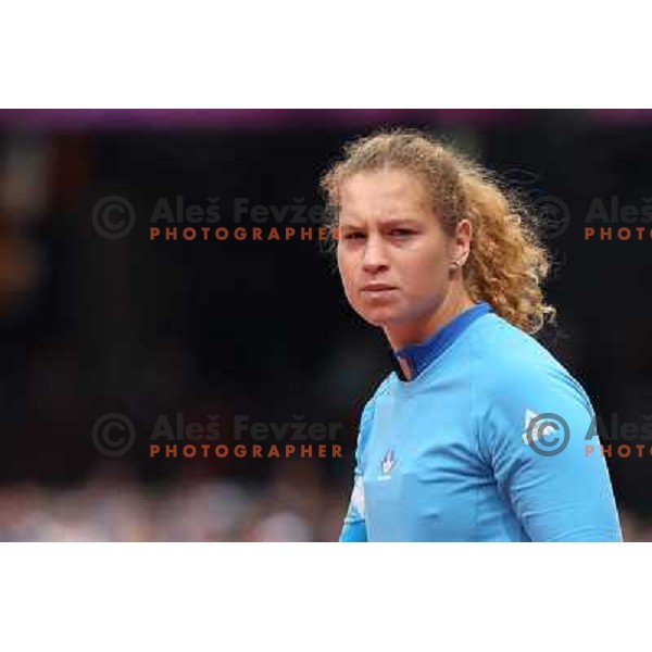 Barbara Spiler of Slovenia competes in qualification of women\'s hammer throw at Olympic stadium during London 2012 Summer Olympic games in August 8, 2012 