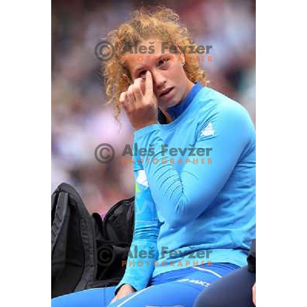 Barbara Spiler of Slovenia competes in qualification of women\'s hammer throw at Olympic stadium during London 2012 Summer Olympic games in August 8, 2012 