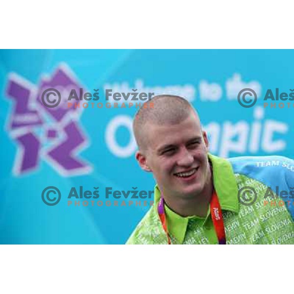 Ivan Konrad Trajkovic of Slovenia taekwondo team talks to journalists in front of Olympic Village during London 2012 Summer Olympic Games, Great Britain on August 8, 2012 