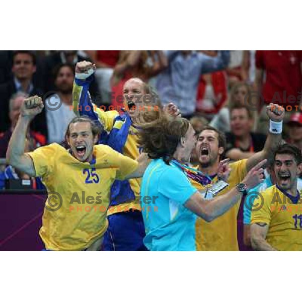 Sweden in action during handball quarter-final match between Sweden and Denmark at London 2012 Olympic games on August 8 ,2012 