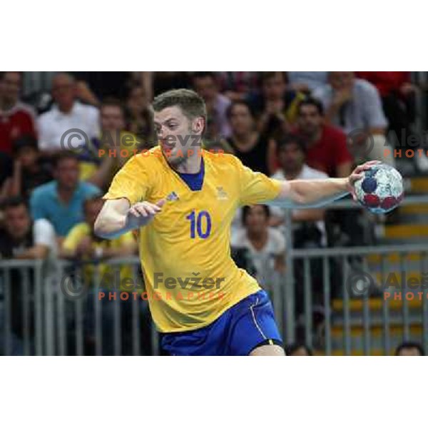 Ekberg of Sweden in action during handball quarter-final match between Sweden and Denmark at London 2012 Olympic games on August 8 ,2012 