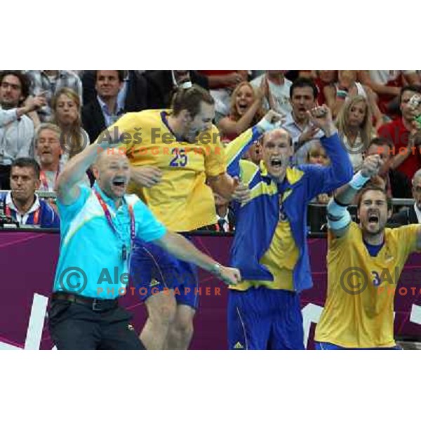 Sweden in action during handball quarter-final match between Sweden and Denmark at London 2012 Olympic games on August 8 ,2012 