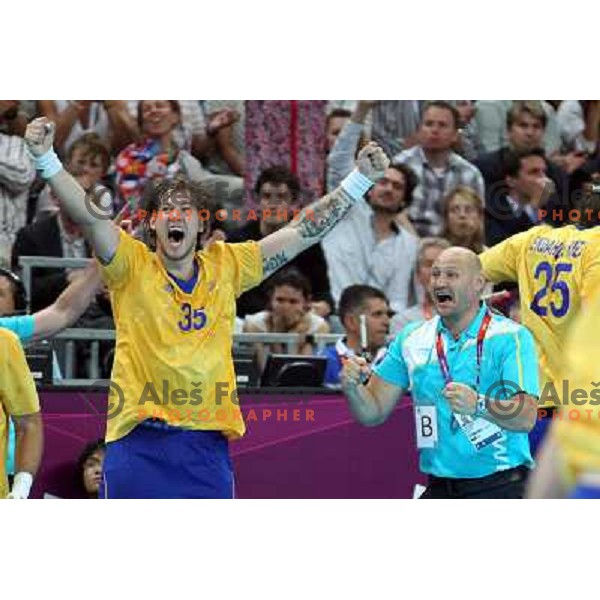 Sweden in action during handball quarter-final match between Sweden and Denmark at London 2012 Olympic games on August 8 ,2012 