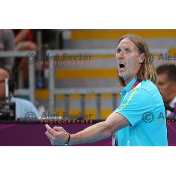 Staffan Olsson, head coach of Sweden in action during handball quarter-final match between Sweden and Denmark at London 2012 Olympic games on August 8 ,2012 