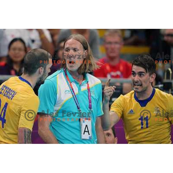 Staffan Olsson, head coach of Sweden in action during handball quarter-final match between Sweden and Denmark at London 2012 Olympic games on August 8 ,2012 