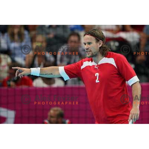 Mogensen of Denmark in action during handball quarter-final match between Sweden and Denmark at London 2012 Olympic games on August 8 ,2012 